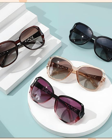 DragonflyDreams 4 Pcs Women Large Sunglasses, UV 400 Glasses Oversized Classic Trend Ladies Sunglasses Sparkling Large Frame