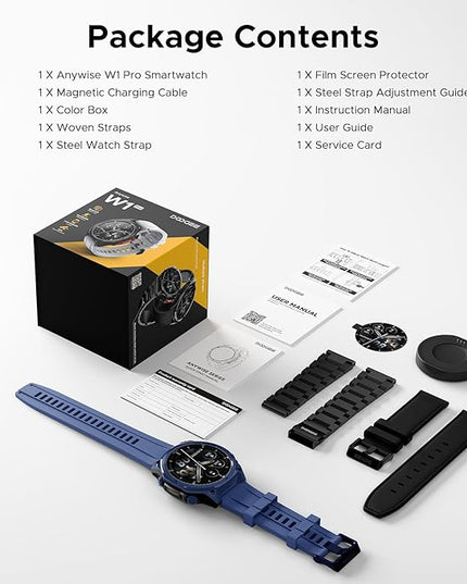 DOOGEE Anywise W1 Pro Mens Smart Watch, 5ATM Dual-Band GPS Offline Maps,1.43'' Fitness Smartwatches for Android Phone/iPhone Compatible,170+ Sports Modes, Answer/Make Calls/18 Days Battery/2 Strap