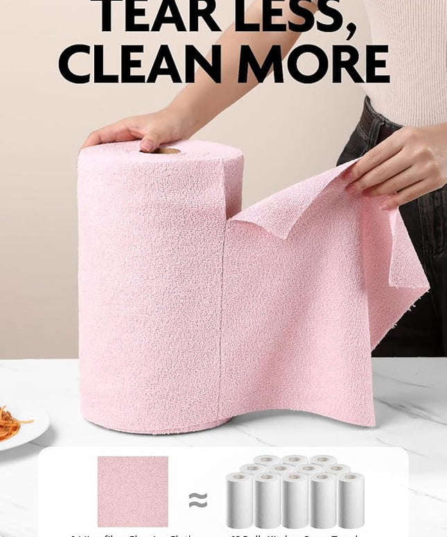 Fantasticlean Microfiber Cleaning Cloth Roll -150 Pack, Tear Away Microfiber Towels, 12" x 12", Reusable, Washable, Ultra Absorbent Dishcloth for All-Around Cleaning Supplies (Pink & Lavender)