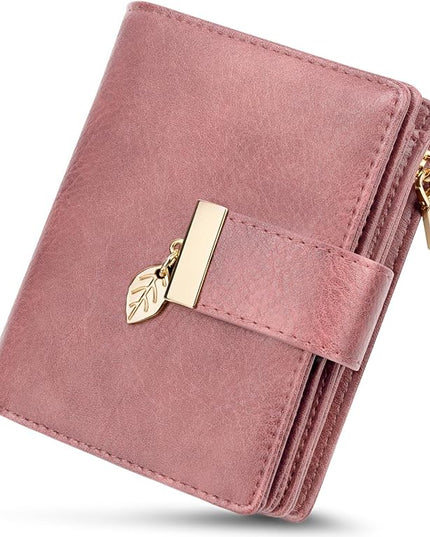 HUANLANG Small Women's Wallet Rfid Blocking Leather Bifold Credit Card Holder Ladies Wallet Zipper Pocket with ID Window