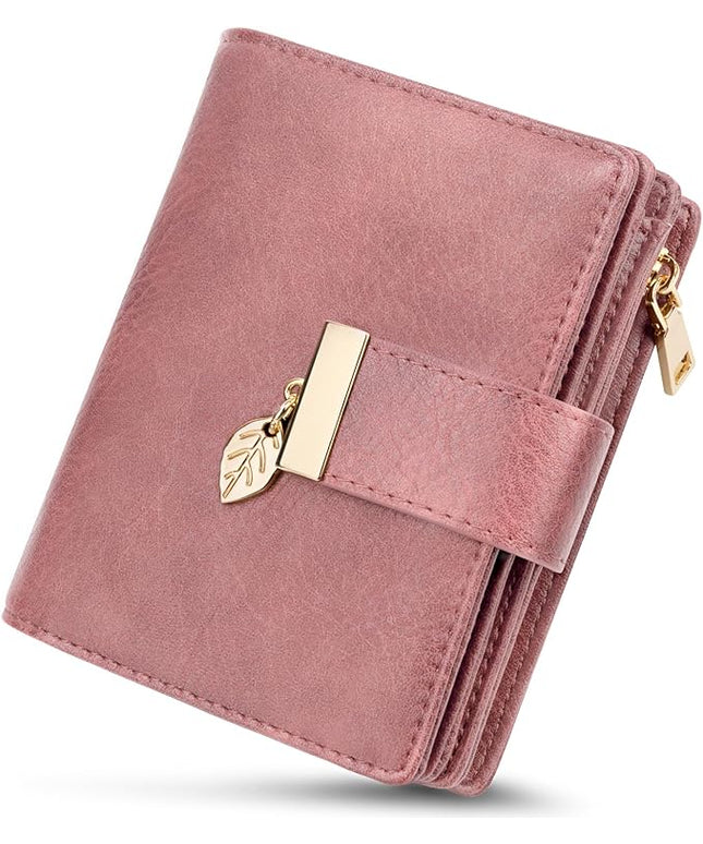 HUANLANG Small Women's Wallet Rfid Blocking Leather Bifold Credit Card Holder Ladies Wallet Zipper Pocket with ID Window