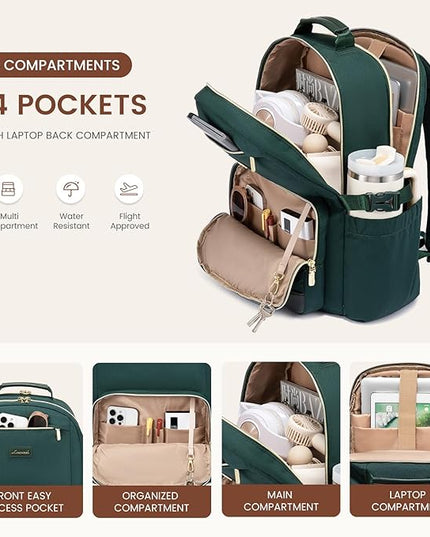 LOVEVOOK Laptop Backpack for Women with Pouch Pocket for Large Capacity Cup,15.6 Inch Laptop Computer Bag Travel Backpack Purse,Waterproof Work Business Backpack College Teacher Bags,Dark Green