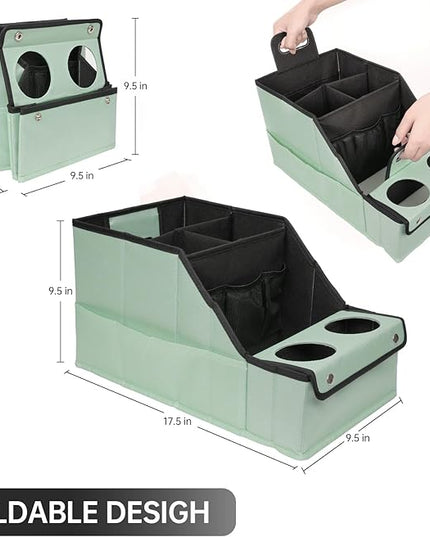 MULISOFT Car Seat Organizer - Backseat Car Organizer with 11 Storages Compartments and 2 Cup Holders, Green