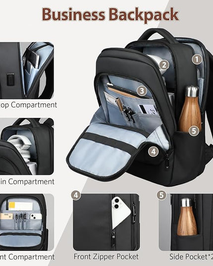 17 Inch Laptop Backpack for Travel, Business Laptops Backpack with USB Charging Port for Men/Women, Water Resistant Work Computer Backpack, Lightweight College Laptop Backpack Bag - Black