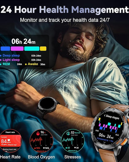 LIGE GPS Smart Watches for Men, Bluetooth Call, LED Flashlight, Compass, 1.43" AMOLED Fitness Watch with Heart Rate/Sleep Monitor, 100+ Sports Modes, iOS Android Compatible, Military Outdoor, Brown
