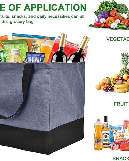 3 Pack Canvas Reusable Grocery Bags Heavy Duty（Blue + Pink + Black）, 8.3 gal Foldable Large Tote Bag with Handles, Holds 60 lbs Canvas Shopping Bags & Washable Eco-friendly Bags with 5 Pockets