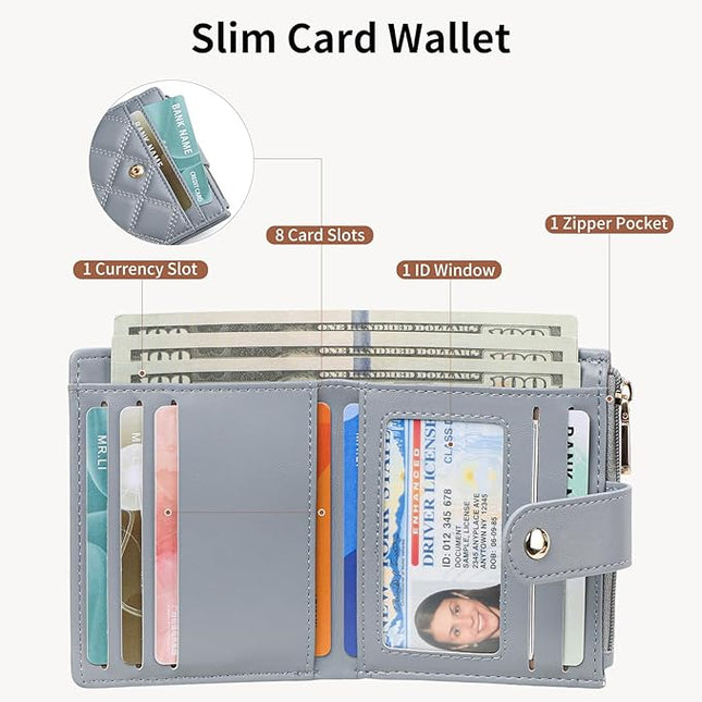 FALAN MULE Small Wallets Woman Leather Bifold RFID Blocking Card Holder With Zipper Coin Pocket