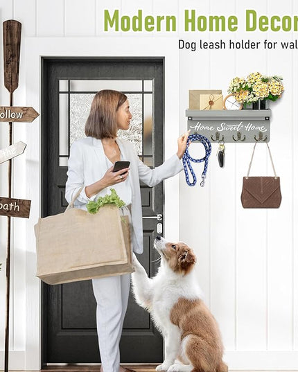 buways Key Holder Wall Mount with 4 Double Hooks-Solid Wood Wall-Mounted Organizer for Keys&Mail Rustic Key Rack Hanger Holder Home Decor for Entryway Living Room (Gray)