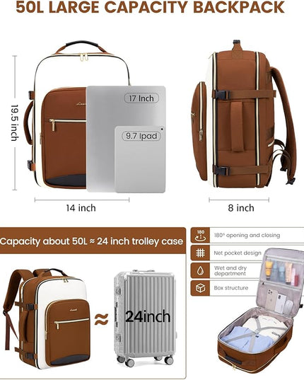 LOVEVOOK 50L Travel Backpack for Women & Men, Airline Approved Carry On Luggage with 3 Packing Cubes, TSA Overnight Bags, Waterproof Personal Item Bag, Weekender Essentials Backpacks fits 17" Laptop