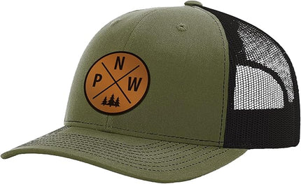 Pacific Northwest Baseball Snapback Trucker Hats with Leather Patch for Men and Women PNW Gifts Outdoor Camping Hiking Cap