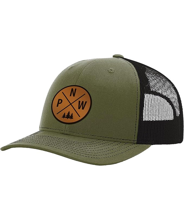 Pacific Northwest Baseball Snapback Trucker Hats with Leather Patch for Men and Women PNW Gifts Outdoor Camping Hiking Cap
