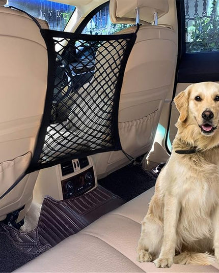 DYKESON Pet Barrier Dog Car Net Barrier with Auto Safety Mesh Organizer Baby Stretchable Storage Bag Universal for Cars, SUVs -Easy Install,Safer to Drive with Pets and Children, 2 Layer