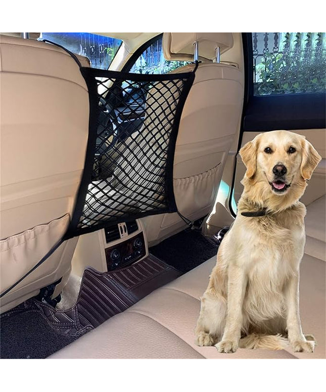 DYKESON Pet Barrier Dog Car Net Barrier with Auto Safety Mesh Organizer Baby Stretchable Storage Bag Universal for Cars, SUVs -Easy Install,Safer to Drive with Pets and Children, 2 Layer