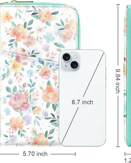 Family Passport Holder Wallet RFID Blocking Document Organizer PU Leather Mulit-purpose Travel Wallet Credit Cards Case for Women Men, Watercoler Floral