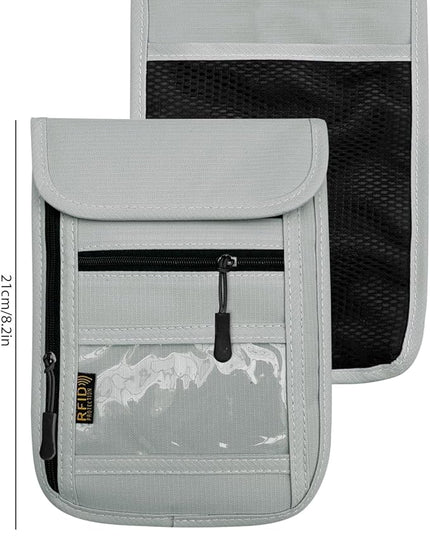 RFID Blocking Travel Neck Wallet Pouch and Passport Holder, Travel Neck Pouch Passport Holder for Women & Men - Gray