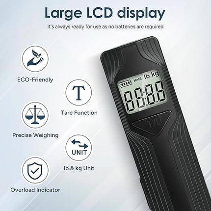 travel inspira Luggage Scale Battery-Free, Travel Essentials, Portable Handheld Digital Suitcase Weight Scale for for Travel Accessories, 110lbs/50kg (Black)