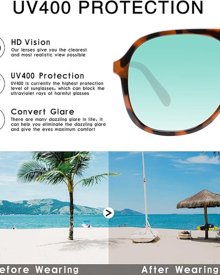 YDAOWKN Retro Square Aviator Sunglasses for Womens Mens Vintage 70s Double Bridge Sun Glasses