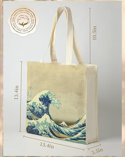 AUSVKAI Canvas Tote Bag Aesthetic for Women, Cute Reusable Bags with Pockets & Snaps for Beach Shopping College Gym Grocery