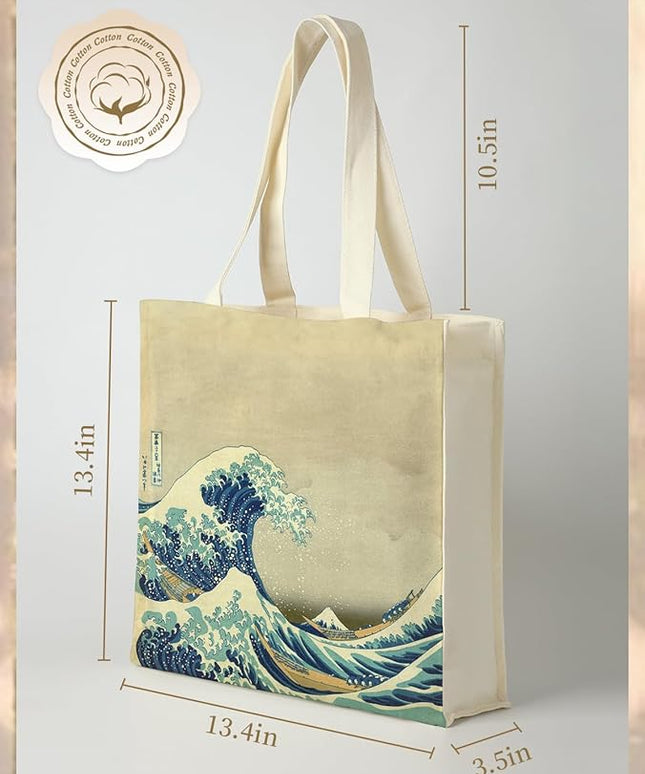 AUSVKAI Canvas Tote Bag Aesthetic for Women, Cute Reusable Bags with Pockets & Snaps for Beach Shopping College Gym Grocery