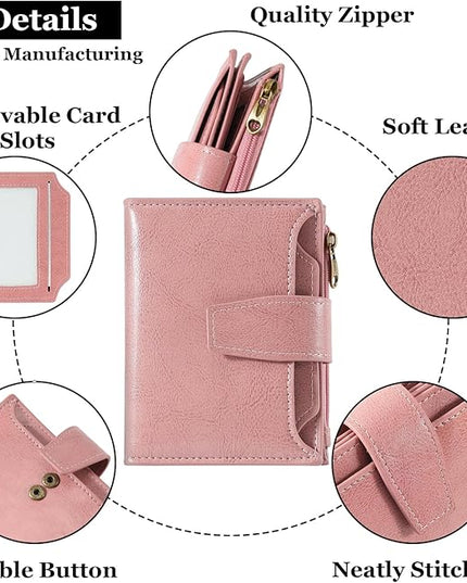 Airkit Small Wallet Women RFID Blocking Soft Leather Bifold Compact Card Holder Wallet for Women with Zipper Coin Pocket 4 ID Window