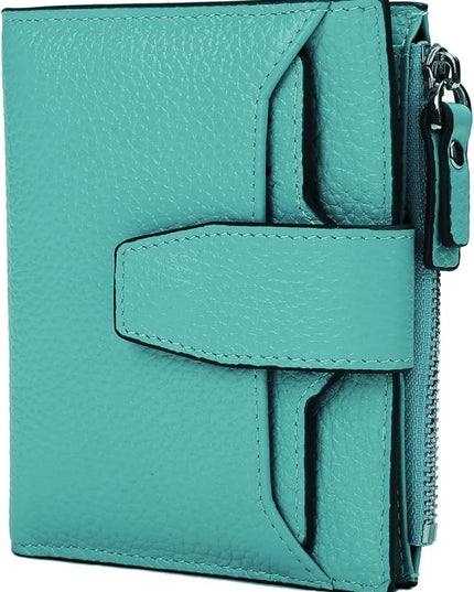 AINIMOER Women's RFID Blocking Leather Small Compact Bi-fold Zipper Pocket Wallet Card Case Purse with id Window
