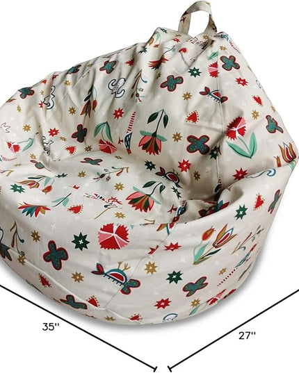 YuppieLife Stuffed Animal Storage Bean Bag Chairs Canvas Cover for Kids(No Filling)/Machine Washable and Durable Toddler Bean Bag Sofa Cover for Room Decor (Kid Painting, 27'')