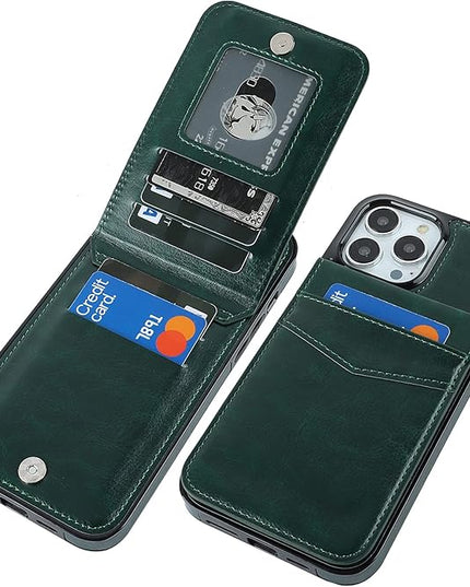 KIHUWEY Compatible with iPhone 13 Pro Max Case Wallet with Credit Card Holder, Premium Leather Magnetic Clasp Kickstand Heavy Duty Protective Cover for iPhone 13 Pro Max 6.7 Inch(Green)