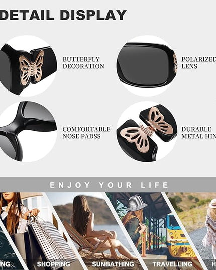 HAOLOTA Women's Polarized Sunglasses - Fashionable Wraparound Butterfly Design with UV400 Protection