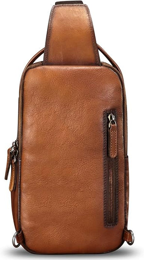 Genuine Leather Sling Bag Retro Crossbody Backpack Handmade Chest Shoulder Hiking Daypack Fanny Purse