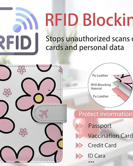 Passport Holder, Travel Wallet Cover with Pen Loop | Cute RFID Blocking Leather Case with Magnetic Closure for Travel Essentials-Posy