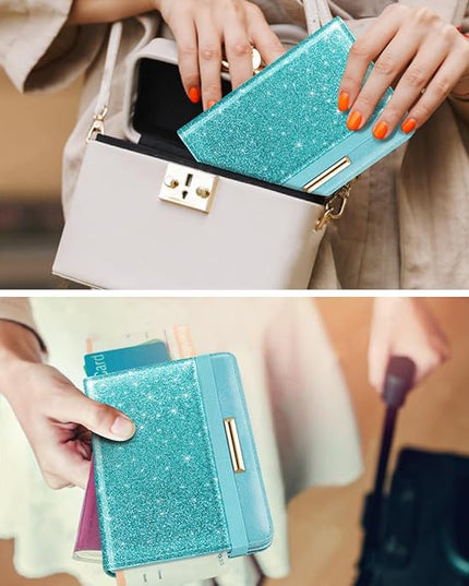 Passport Holder Cover Travel RFID Blocking Passport Cover Rose Gold Cute Flowers Passport Wallet with Elastic Band for Women