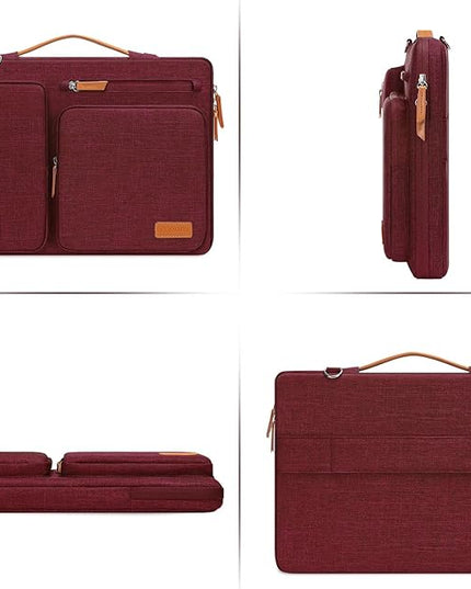MOSISO 360 Protective Laptop Shoulder Bag,15-15.6 inch Computer Bags Compatible with MacBook Pro 16 inch, HP, Dell, Lenovo, Asus Notebook,Side Open Messenger Bag with 4 Zipper Pockets, Wine Red