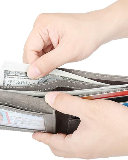 Wallet for Men-Genuine Leather RFID Blocking Bifold Stylish Wallet With 2 ID Window