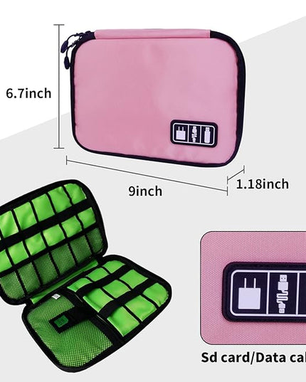 Electronics Travel Organizer,Portable Waterproof Electronic Travel Storage Bag for Small Charging Cord Storage,Charger,SD Card etc,for Travel,Business -Pink Green