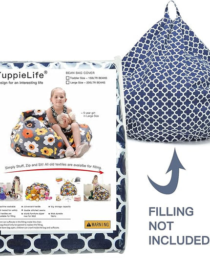 YuppieLife Kids Storage Bean Bag Cover（No Filling）Toy Organizer|Carrying Handle Sofa|Available for Kids and Teenager|Cuddle Chair|Machine Washable and Durable（27“,Leaf Clover）
