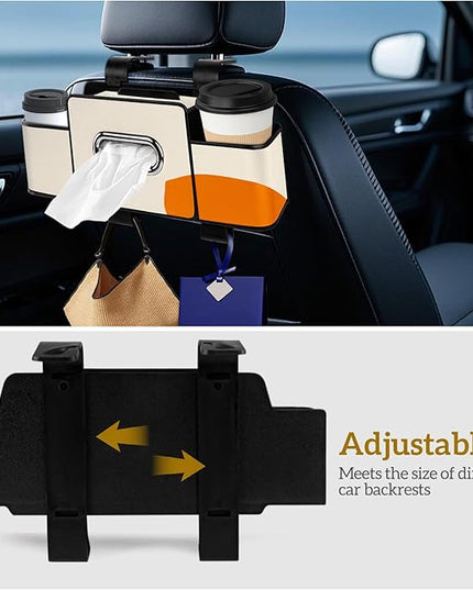 Car Back Seat Organizer with Tissue, Car Seat Back Tissue Box and Storage Hook, Multifunctional Car Organizer for Hold Phone,Drinks,Handbag,Compatible with Most Vehicles (Beige)