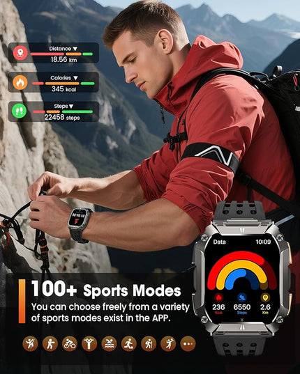 Smart Watches for Men, 1.95'' Fitness Watch: Military Smart Watch with 100 Days Battery Life/Call/Flashlight, Waterproof Sport Smartwatch for Android iPhone Sleep/SpO2/Heart Rate Monitor/Step Tracker