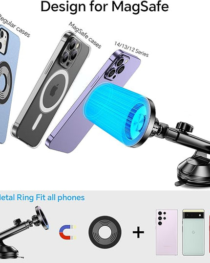 Coolpow for MagSafe Car Mount【Windshield+Vent+Dash】Magnetic Phone Holder for Car Phone Holder Mount Cell Phone Holders for Your Car Accessories Suction Phone Mount for Car Truck Stand for iPhone 17 16