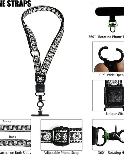 Adjustable Lanyard for Phone, Camera, Name Tags, ID card, Keychain and Wristlet Straps with 2 phone pads(Black)