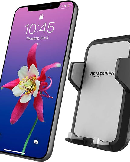 Amazon Basics Universal Portable Smartphone Holder for Car, Easy to Install Air Vent Mount, Adjustable and Secure, Grey