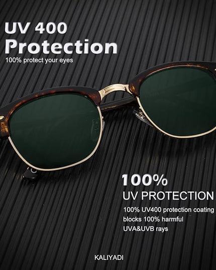 KALIYADI Polarized Sunglasses for Men and Women Semi-Rimless Frame Driving Sun glasses UV Blocking