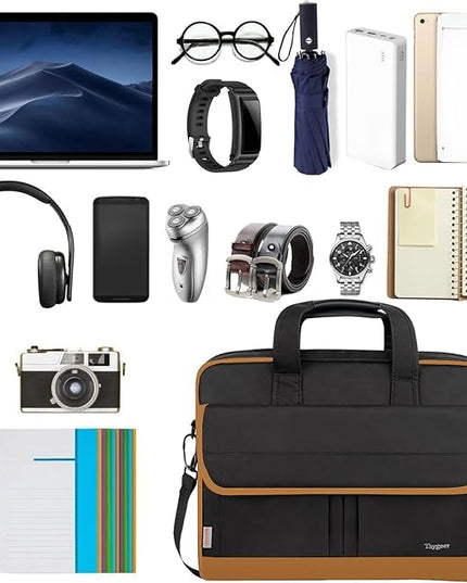 Taygeer Laptop Briefcase, 15.6 Inch Laptop Bag for Men Women, Water Resistant Crossbody Messenger Shoulder Bag for Business, Professional Premium Office Briefcase for Notebook/Computer, Black Brown