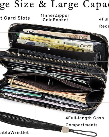YAPAIOU Wallet For Women Large Capacity Wristlet Purse for Women RFID Blocking Multi Clutch Wallet Black