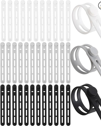 42 Pcs Silicone Cable Ties Reusable Cord Straps Multipurpose Elastic Cable Organizer for Bundling Fastening Earphone Phone Charger Home Office School(Black White Grey)
