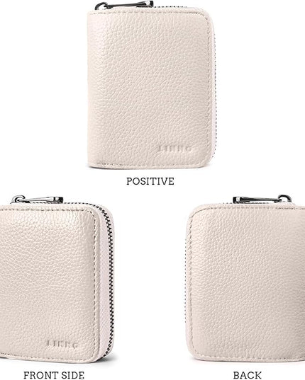 Linno RFID 20 Slots Credit Card Holder Genuine Leather Small Wallet for Women or Men with Zipper