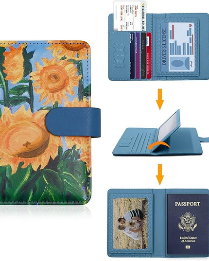 Melsbrinna Rfid Passport Holder for Travel women/Men, Cute Passport Wallet Rfid Blocking Card Slots, Rfid Passport Cover/CaseTravel Wallet, Passport Book Holder (1, Blue2)