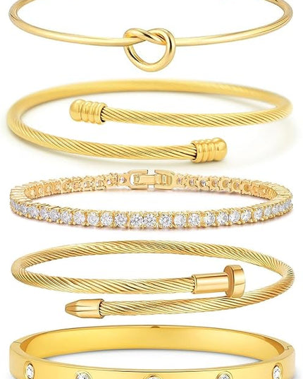 18 K Gold Plated Love Bangle Bracelet Stack Cuff Jewelry for Women Jewelry Set for Women Gift with Box