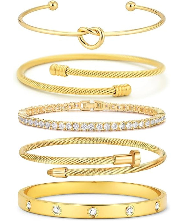 18 K Gold Plated Love Bangle Bracelet Stack Cuff Jewelry for Women Jewelry Set for Women Gift with Box
