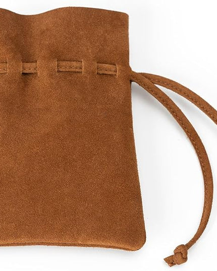 Medieval Drawstring Coin Pouch Bag, Leather Coin Pouch，Renaissance Drawstring Pouch Dice Bag, Small Coin Purse for Women/Men, Brown Swayze Suede