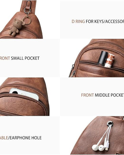 Sling Bag for Women Crossbody Bags Fanny Packs Over Shoulder Bag Sling Purse Backpack Vegan Leather Travel Brown